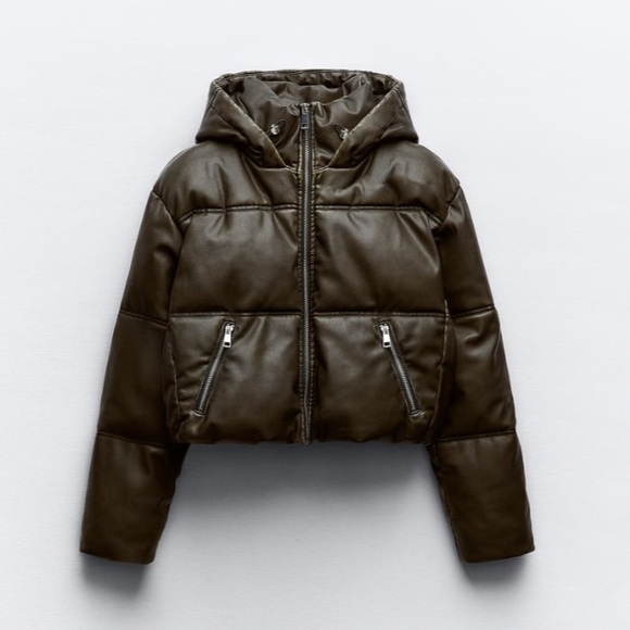 Zara FAUX LEATHER CROPPED PUFFER ANORAK. Brown. Sizes XS, S. New with Tags. - Picture 7 of 7